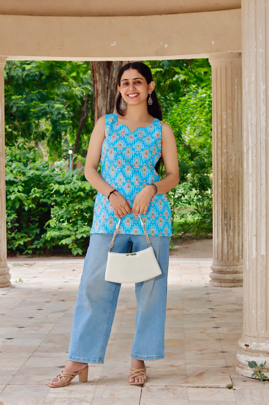 Blue duck Ikat print kurti